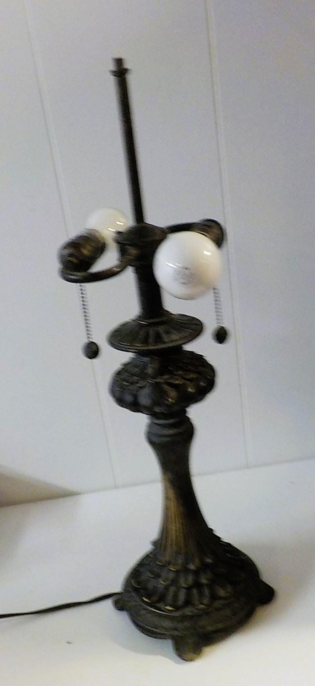 Early Vintage Leaded 12-Sided Table Lamp — 20" Tall, Antique Base, Double Pull Chain