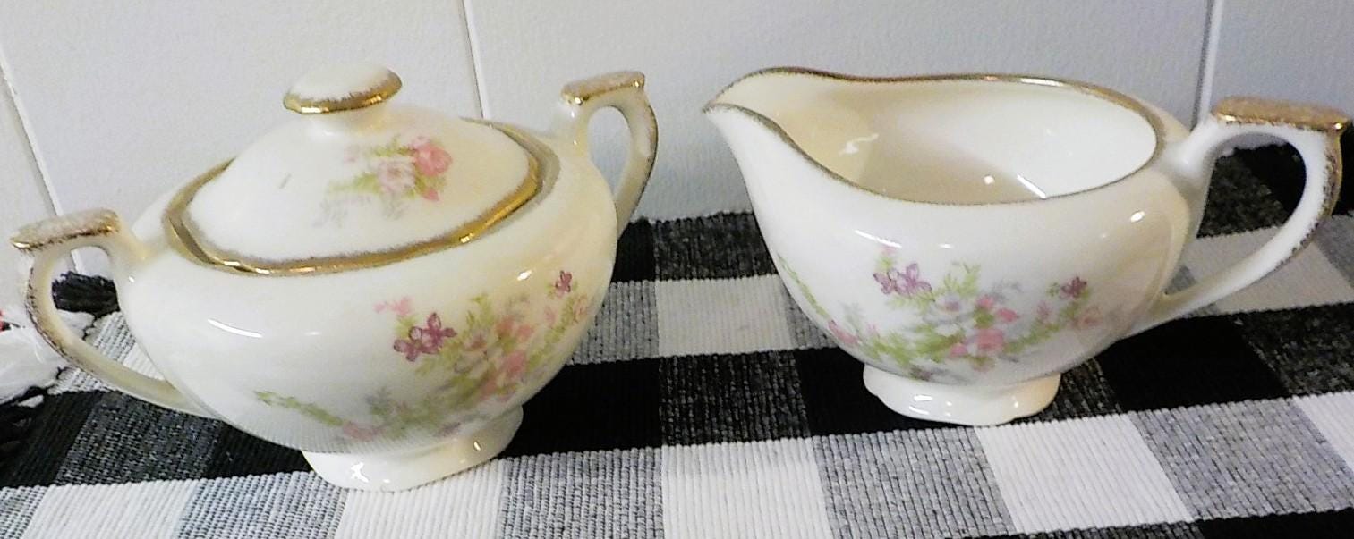 Canonsburg Pottery 22kt Gold Trimmed Tea Set — 5-Piece Teapot, Creamer & Sugar Bowl