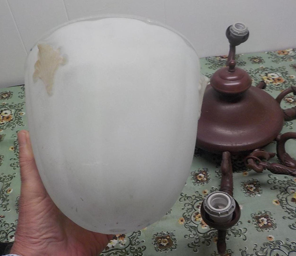Vintage Art Deco Chandelier: Ornate 6-Arm with Frosted Glass Shades