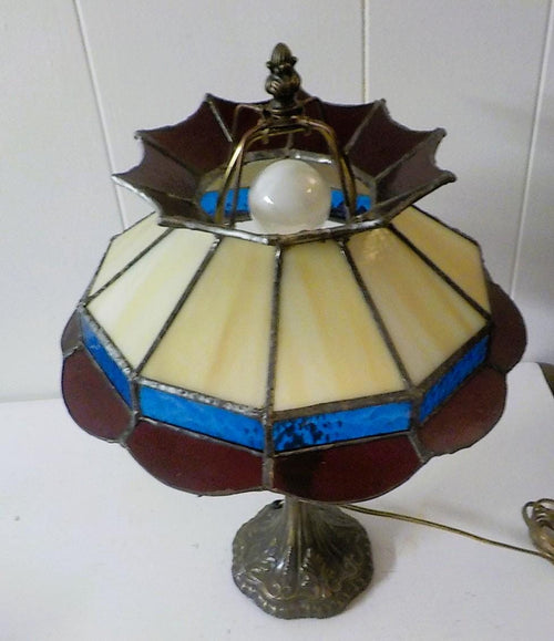 Antique Metal Table Lamp with a Leaded Shade 17 inches lot 2262