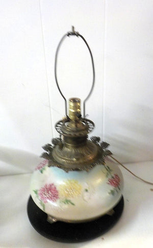 Antique Victorian Painted Glass Electrified Oil Lamp | No Shade | USA | Lot 2478