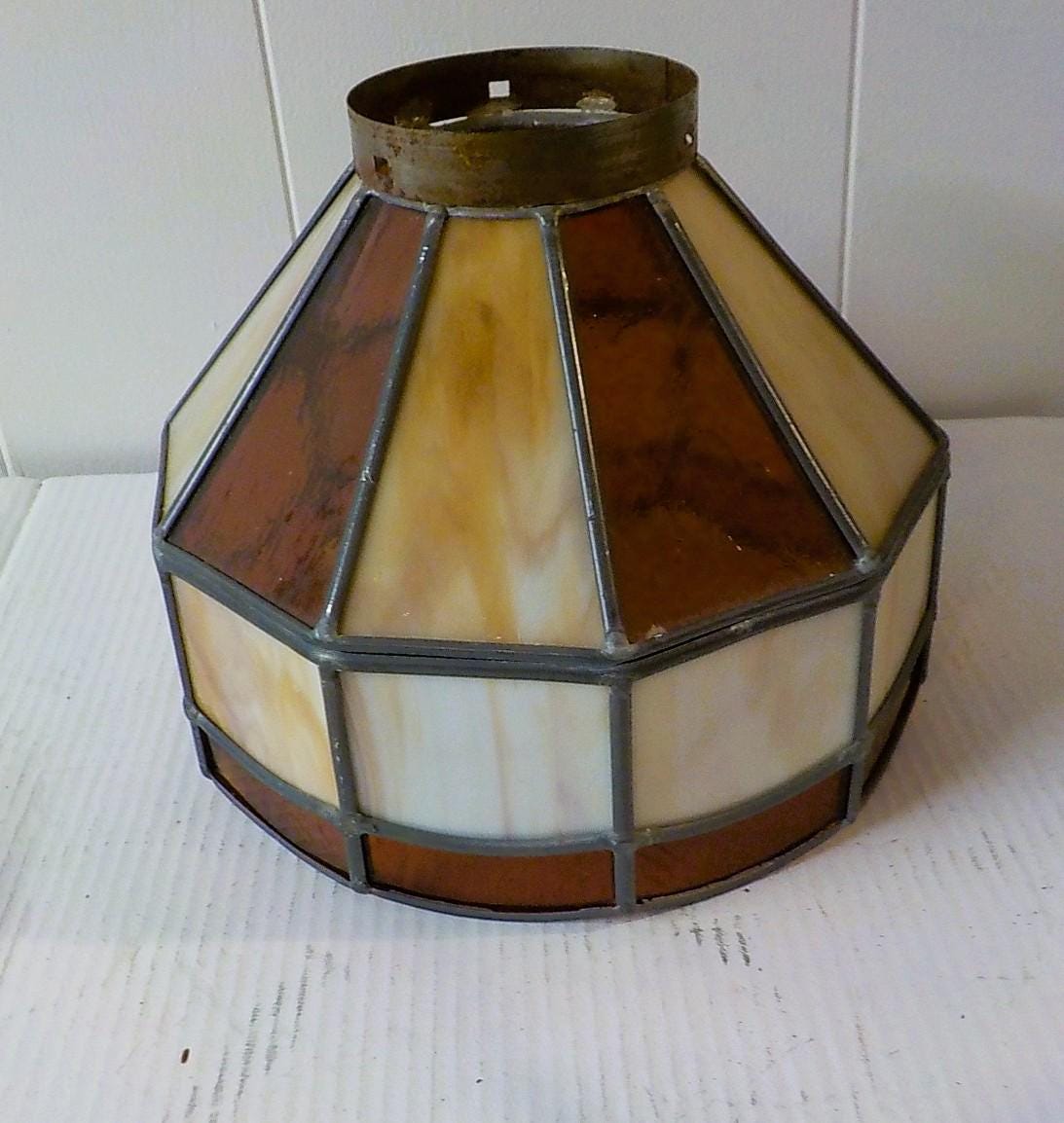 Vintage Leaded Slag Glass Ceiling Lamp Shade — 9.5" x 8" with 4" Fitter