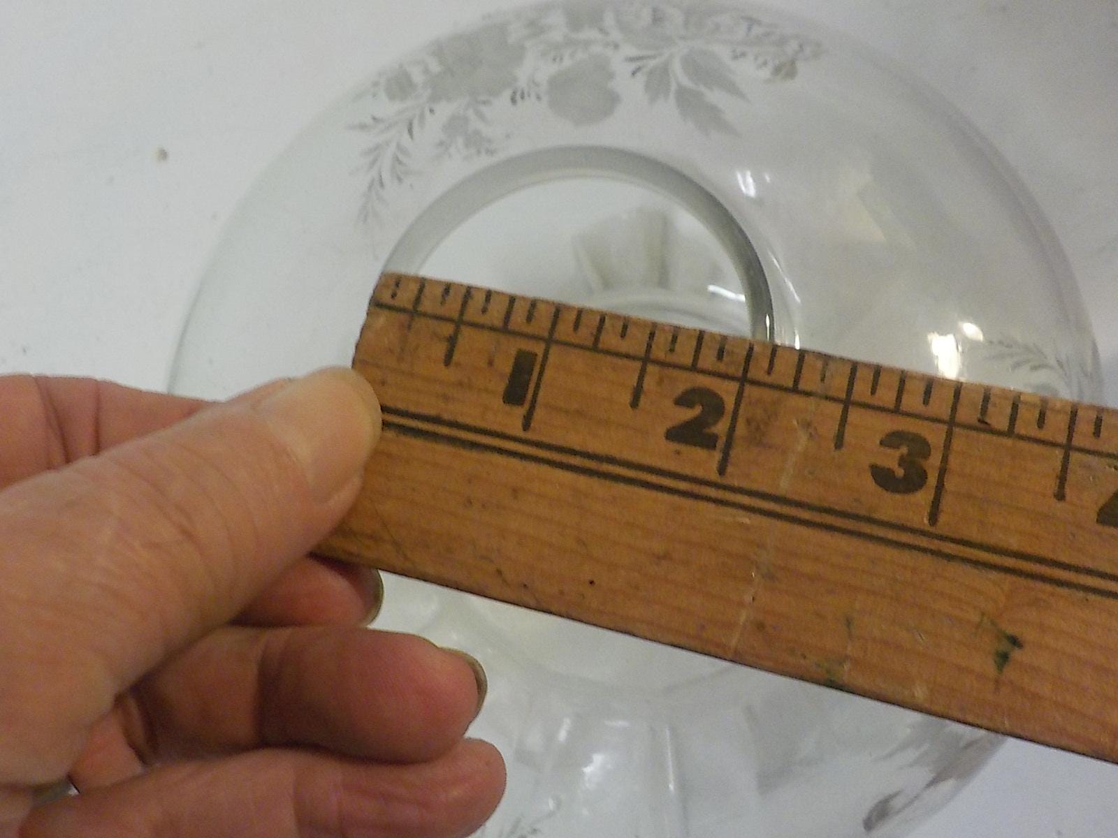 Antique Glass Lamp Globe with Floral Etching (2" Filter)