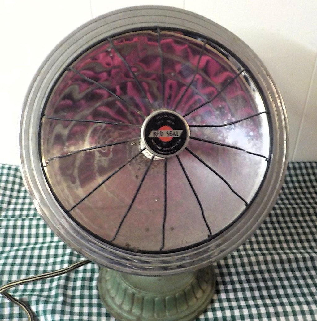 Vintage Red Seal Reflector Space Heater — Art Deco Green, 1930s–1940s