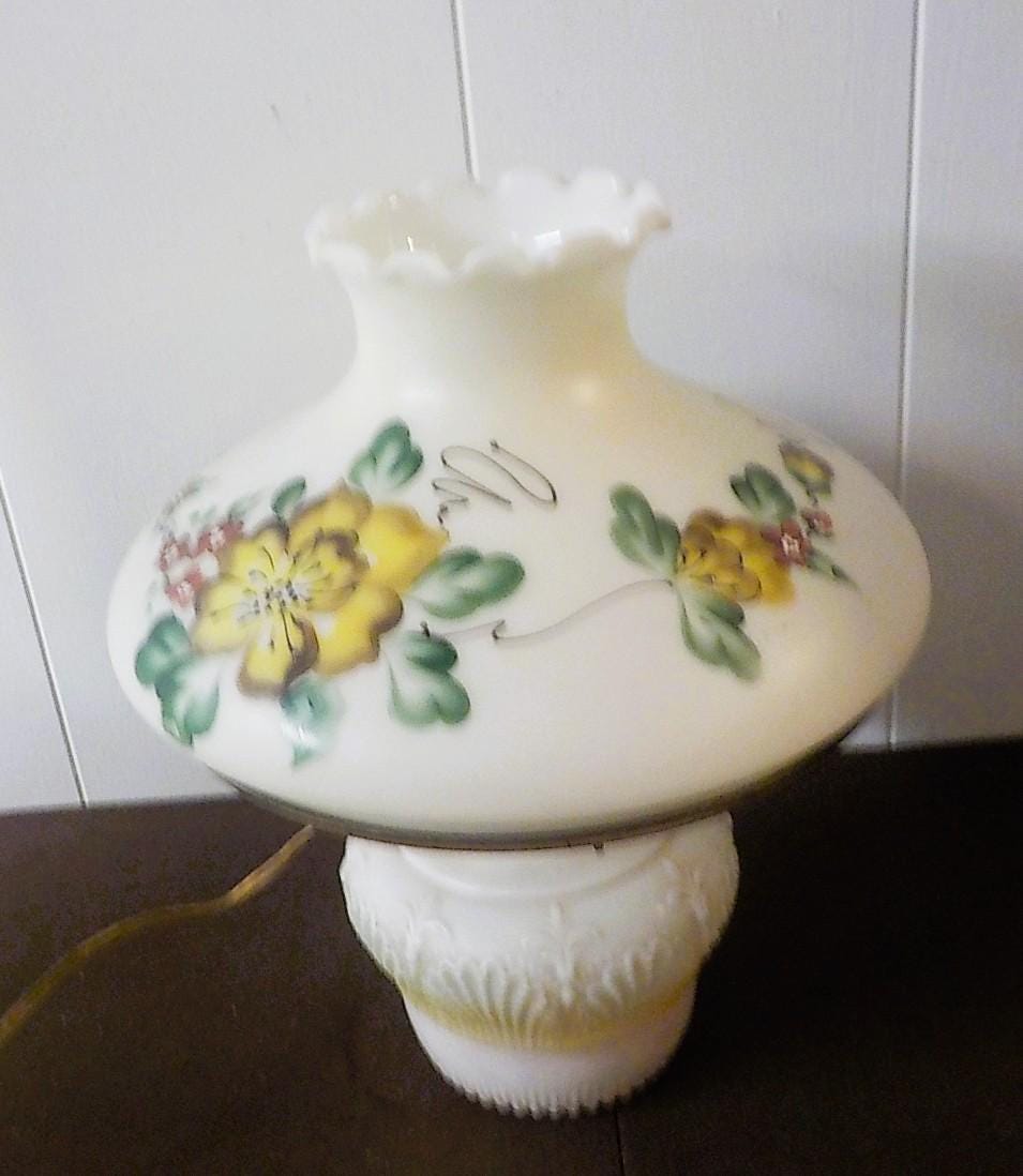 Vintage Milk Glass Oil Lamp Converted to Electric — 15" with 10" Shade | Lot 2286