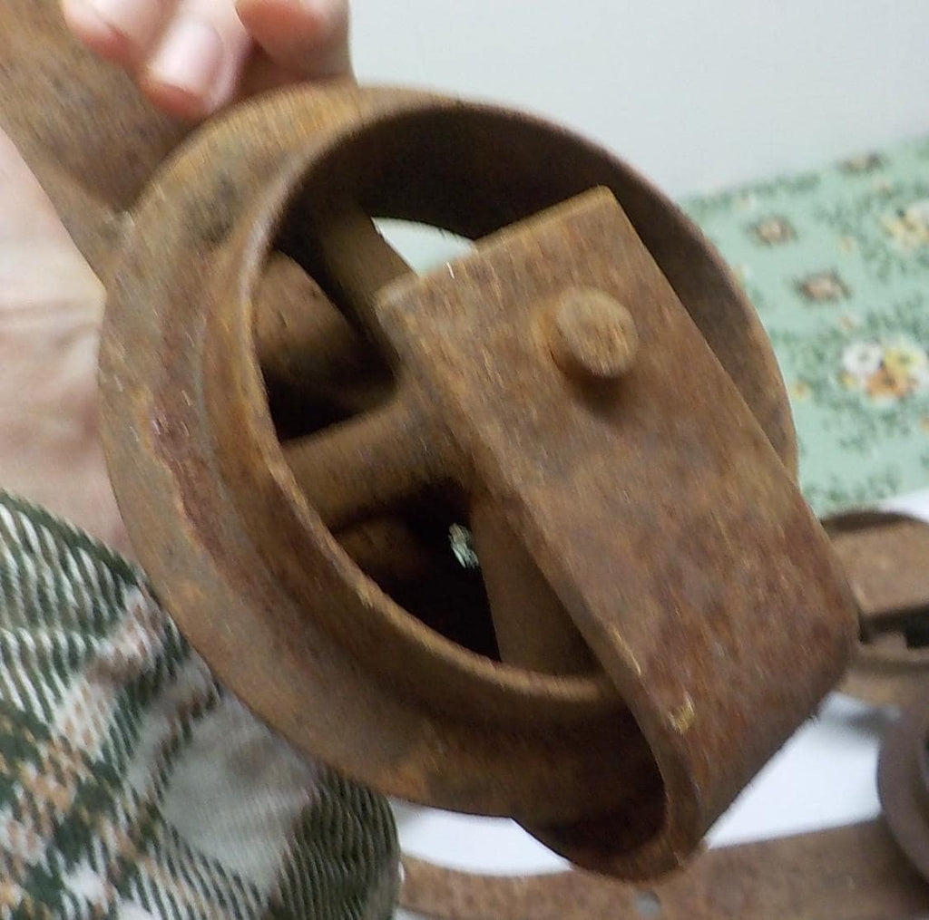 Antique Cast Iron Barn Door Rollers, Primitive Pulleys, 2 Pair