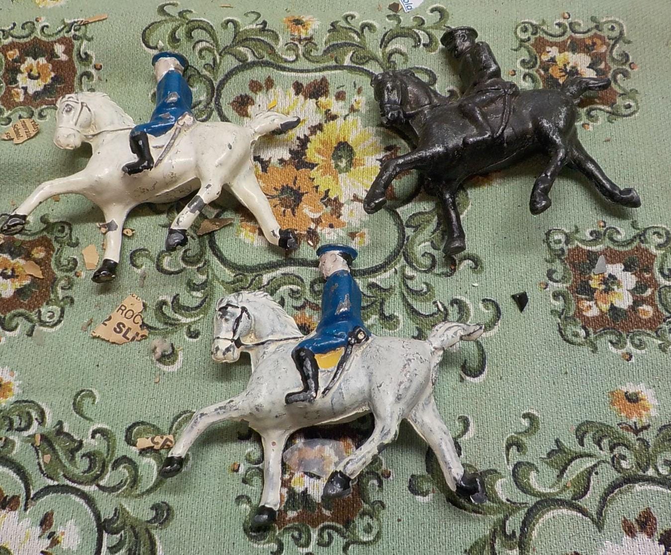 Vintage Cast Iron Toy Horses, Riders, and Wagon (Repair)