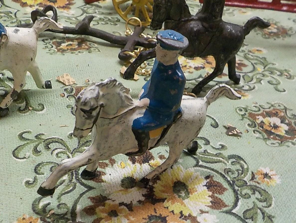 Vintage Cast Iron Toy Horses, Riders, and Wagon (Repair)