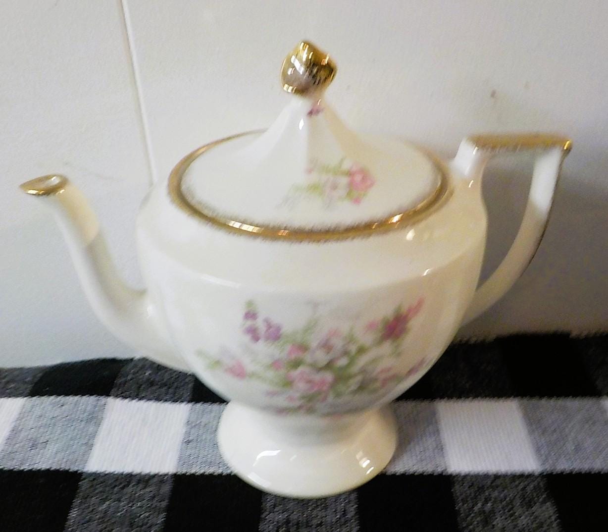 Canonsburg Pottery 22kt Gold Trimmed Tea Set — 5-Piece Teapot, Creamer & Sugar Bowl