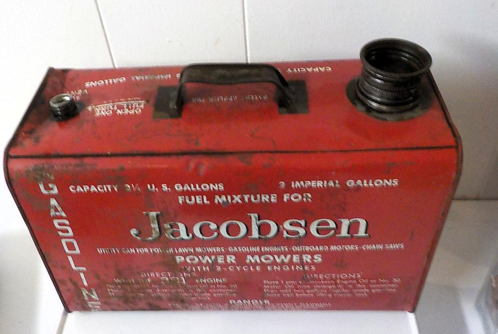 Jacobsen 2 Cycle Gas Mixture Can 1970s Vintage 2.5 Gallon Metal Patina Display lot 2304