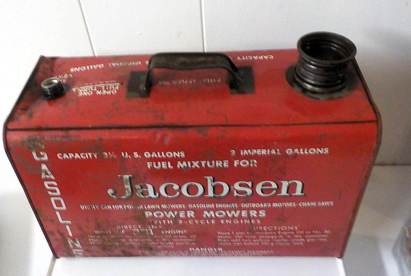 Jacobsen 2 Cycle Gas Mixture Can 1970s Vintage 2.5 Gallon Metal Patina Display lot 2304