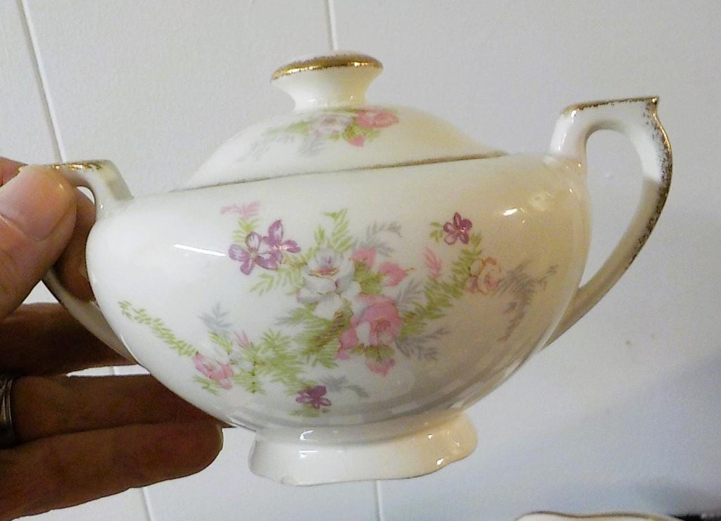 Canonsburg Pottery 22kt Gold Trimmed Tea Set — 5-Piece Teapot, Creamer & Sugar Bowl