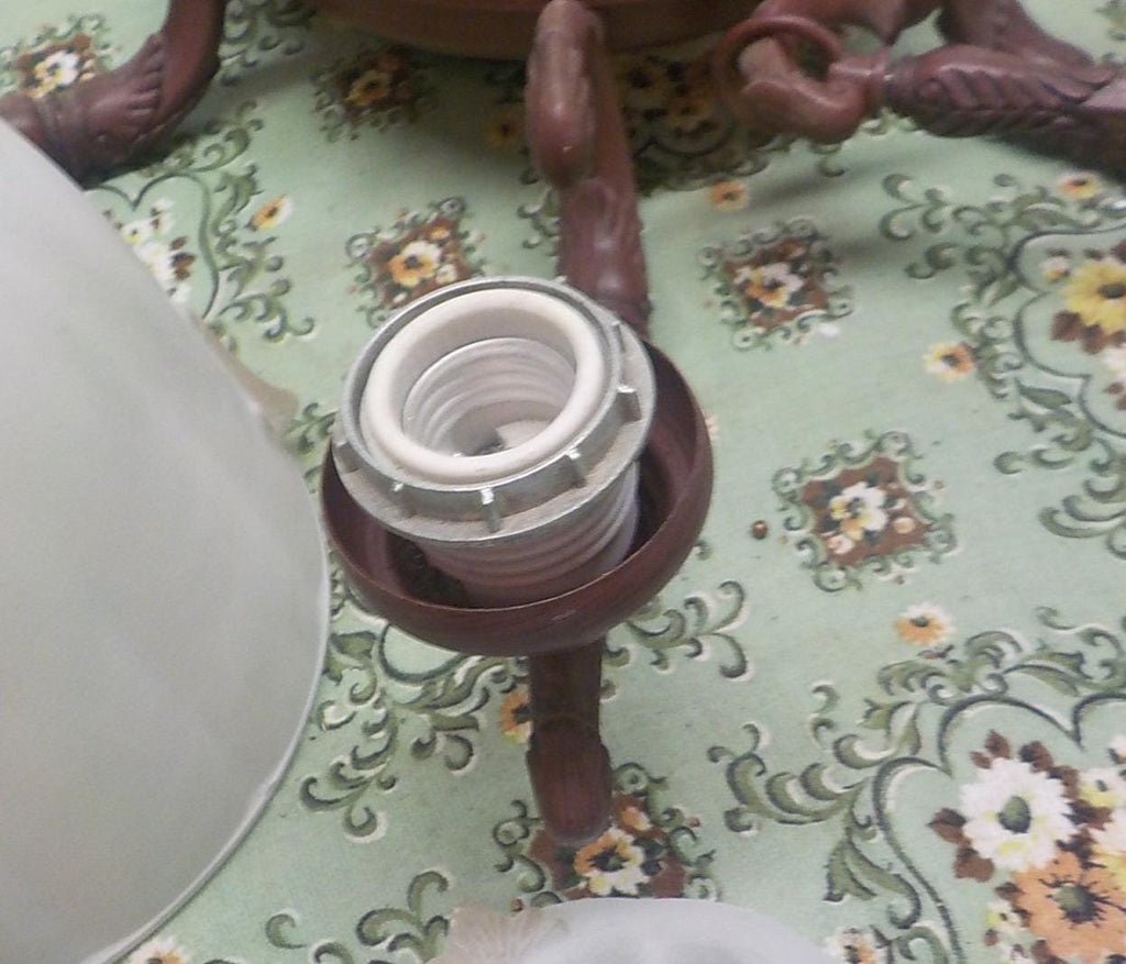 Vintage Art Deco Chandelier: Ornate 6-Arm with Frosted Glass Shades