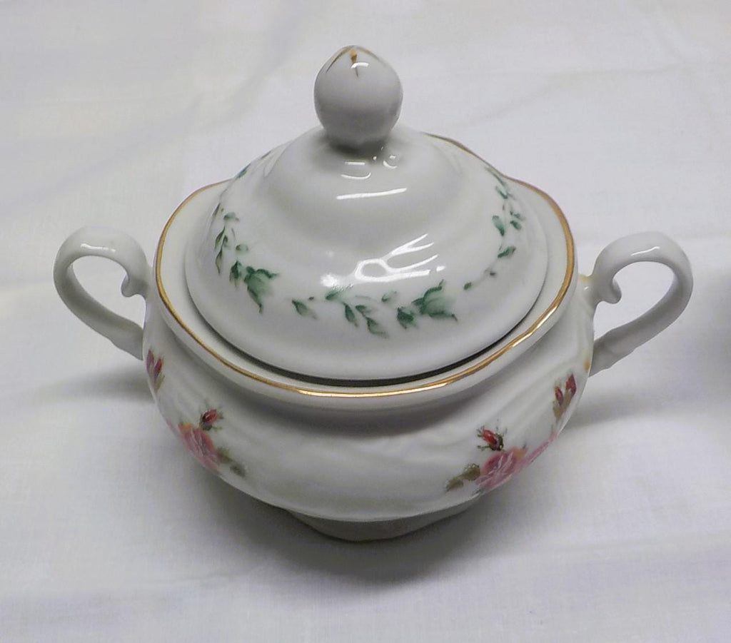Gibson Houseware China Rose Creamer & Sugar Bowl with Gold Trim