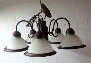 Vintage 1950s Art Deco 5-Arm Cast Iron Chandelier Ceiling Fixture | Lot 2418