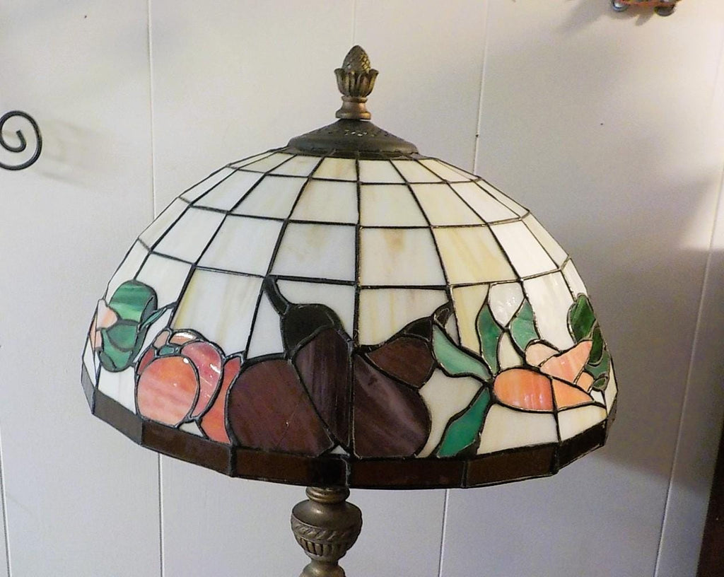 31" Tiffany-Style Leaded Glass Table Lamp — Multi-Color Shade, Country Home Style