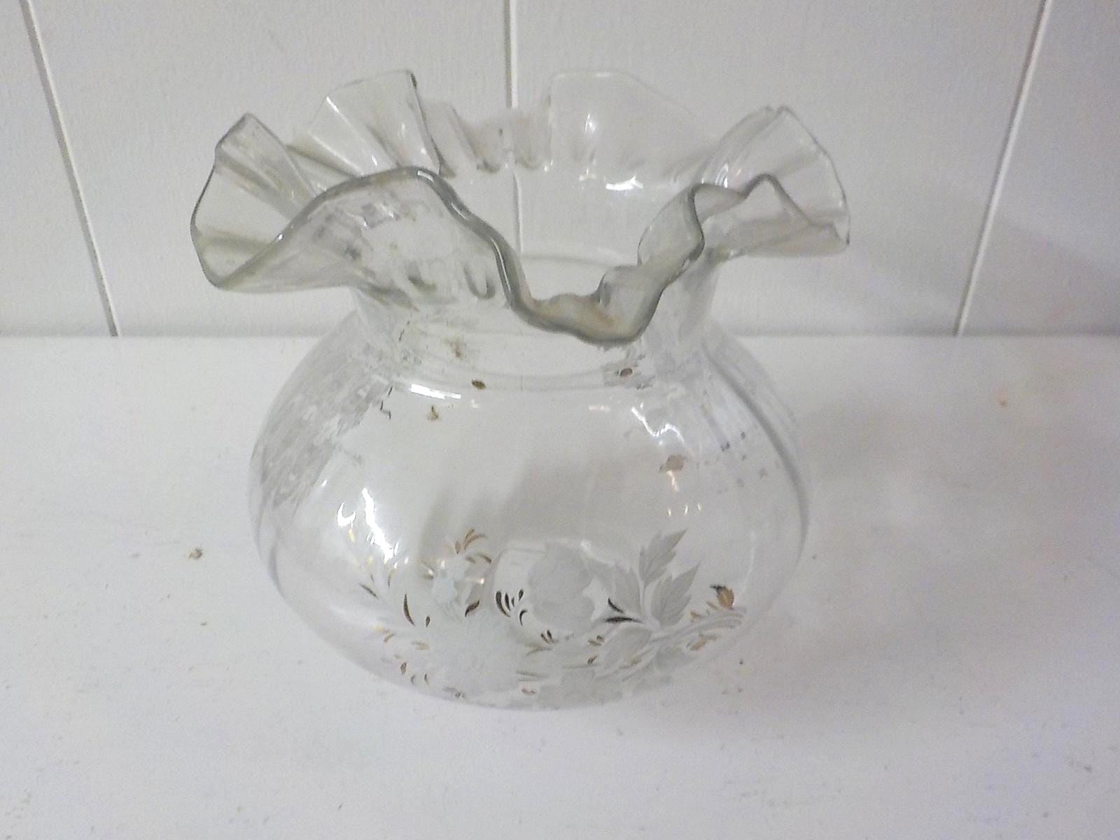 Antique Glass Lamp Globe with Floral Etching (2" Filter)