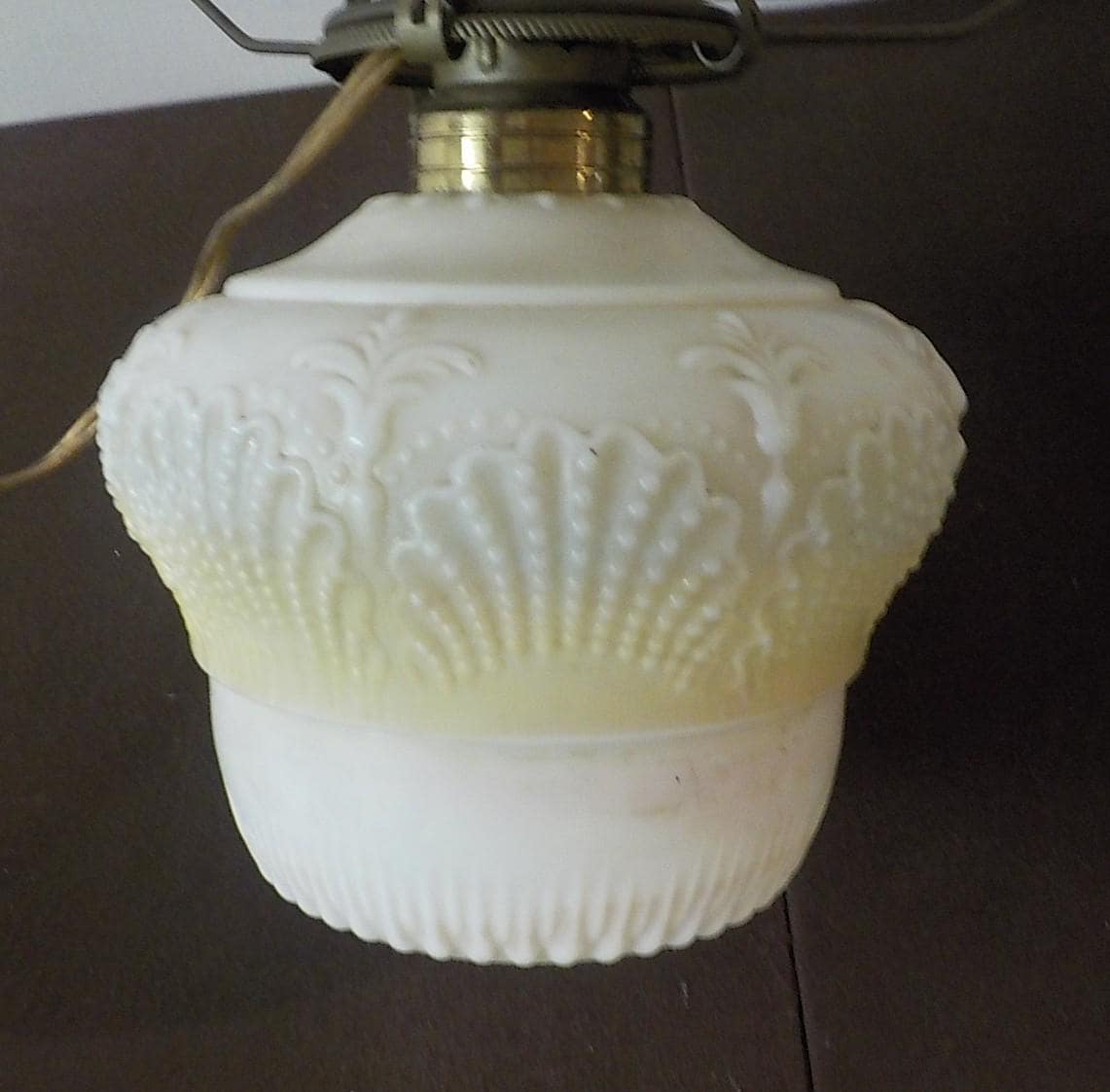 Vintage Milk Glass Oil Lamp Converted to Electric — 15" with 10" Shade | Lot 2286
