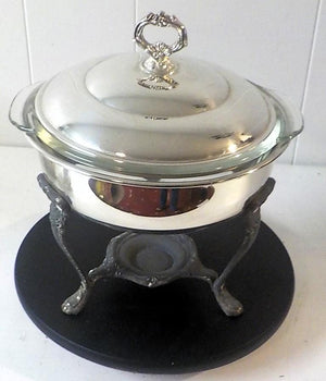 Anchor Hocking Fire-King Glass Covered Bowl / Silverplate Warmer lot 2458