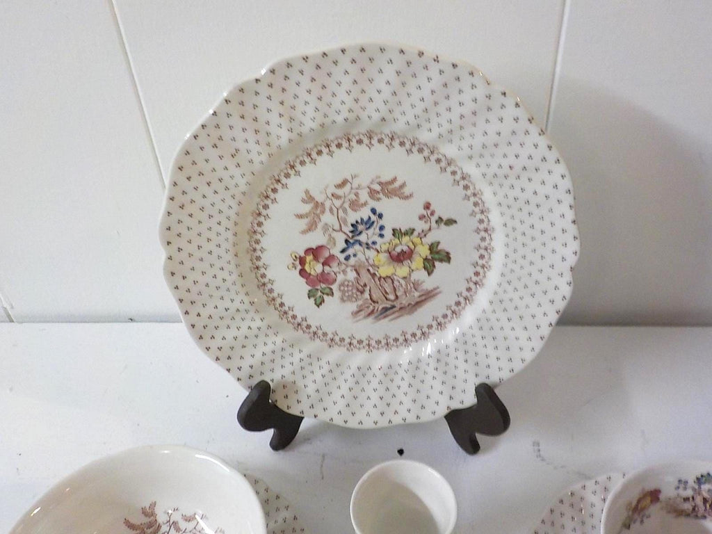 Vintage Royal Doulton Grantham Demitasse Set — Tea Cups, Saucers, Sugar Bowl, Plates & Egg Cup