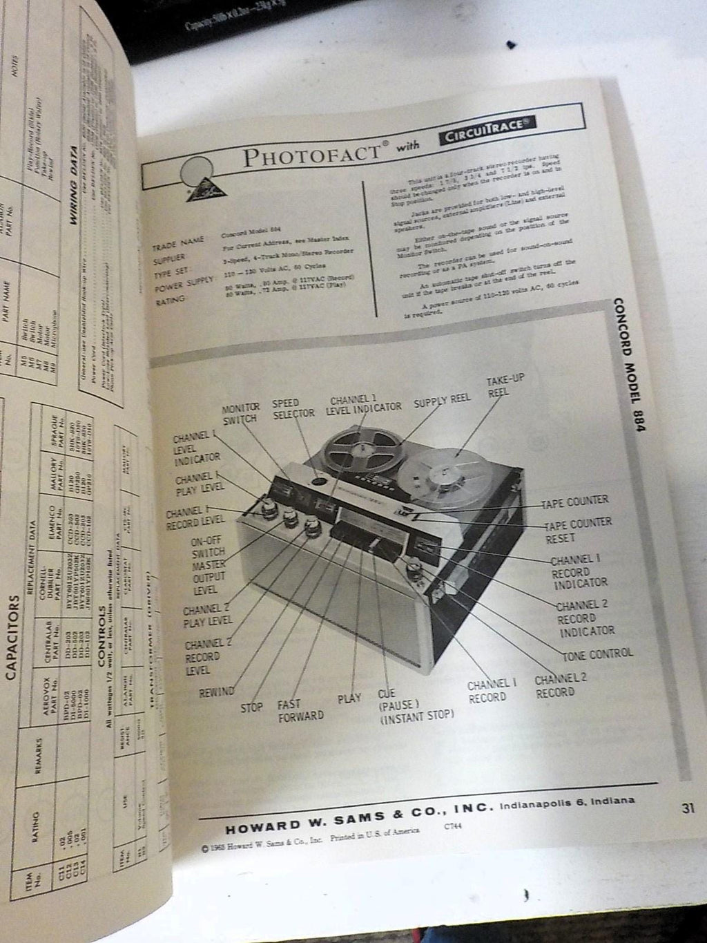 Sams Photofact Tape Recorder Repair Manual TR-18 (1965)