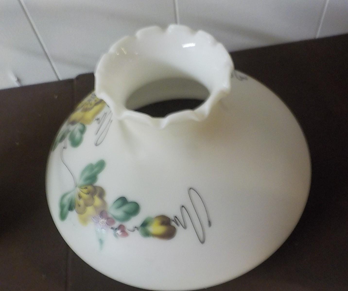 Vintage Milk Glass Oil Lamp Converted to Electric — 15" with 10" Shade | Lot 2286