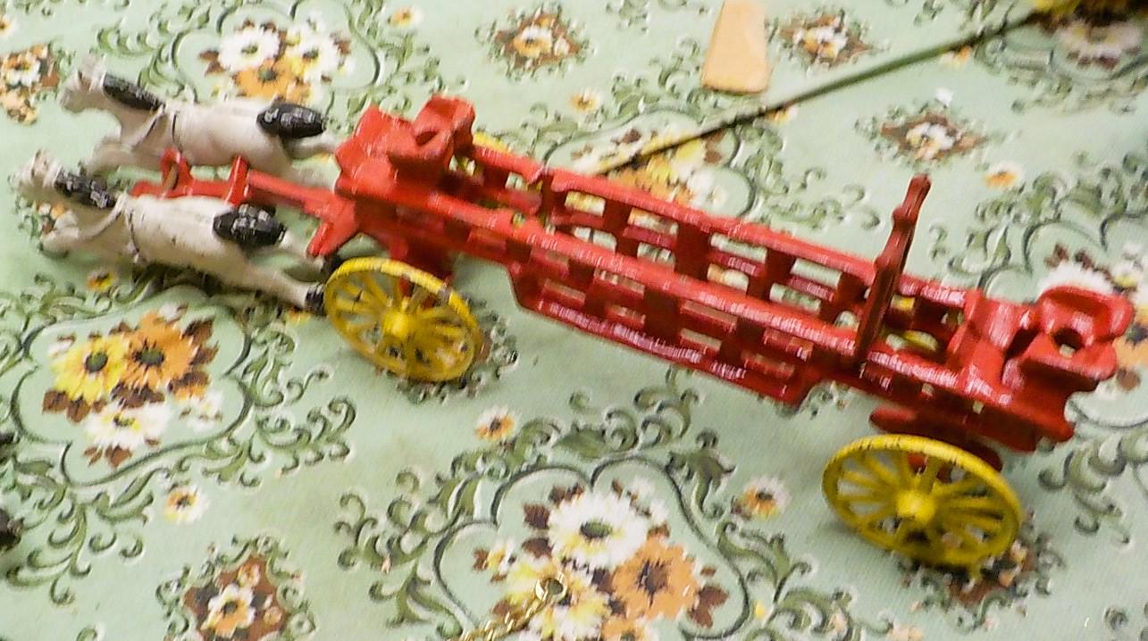 Vintage Cast Iron Toy Horses, Riders, and Wagon (Repair)