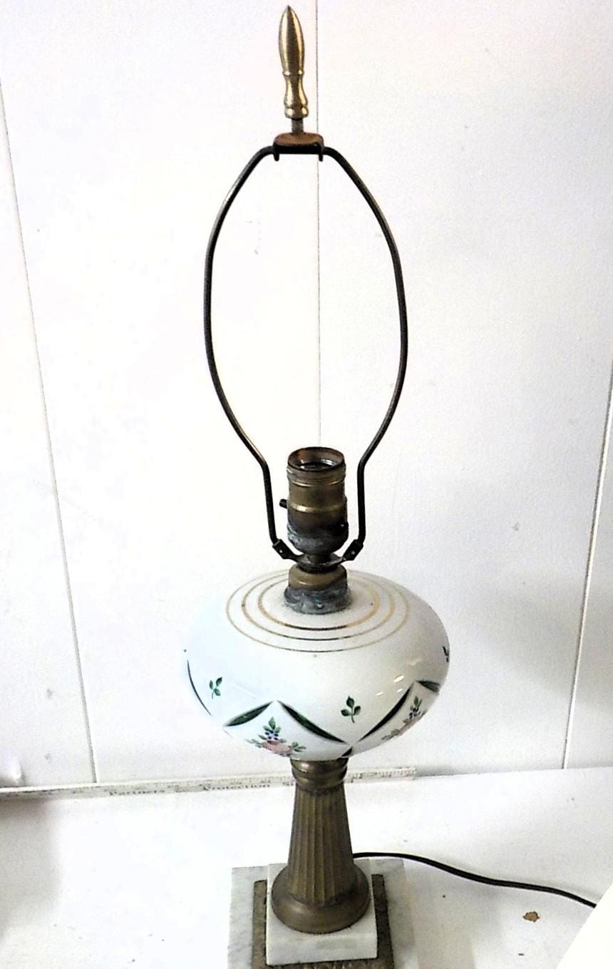 Vintage Porcelain, Brass & Marble Table Lamp with Shade | 28 Inches | Lot 2501