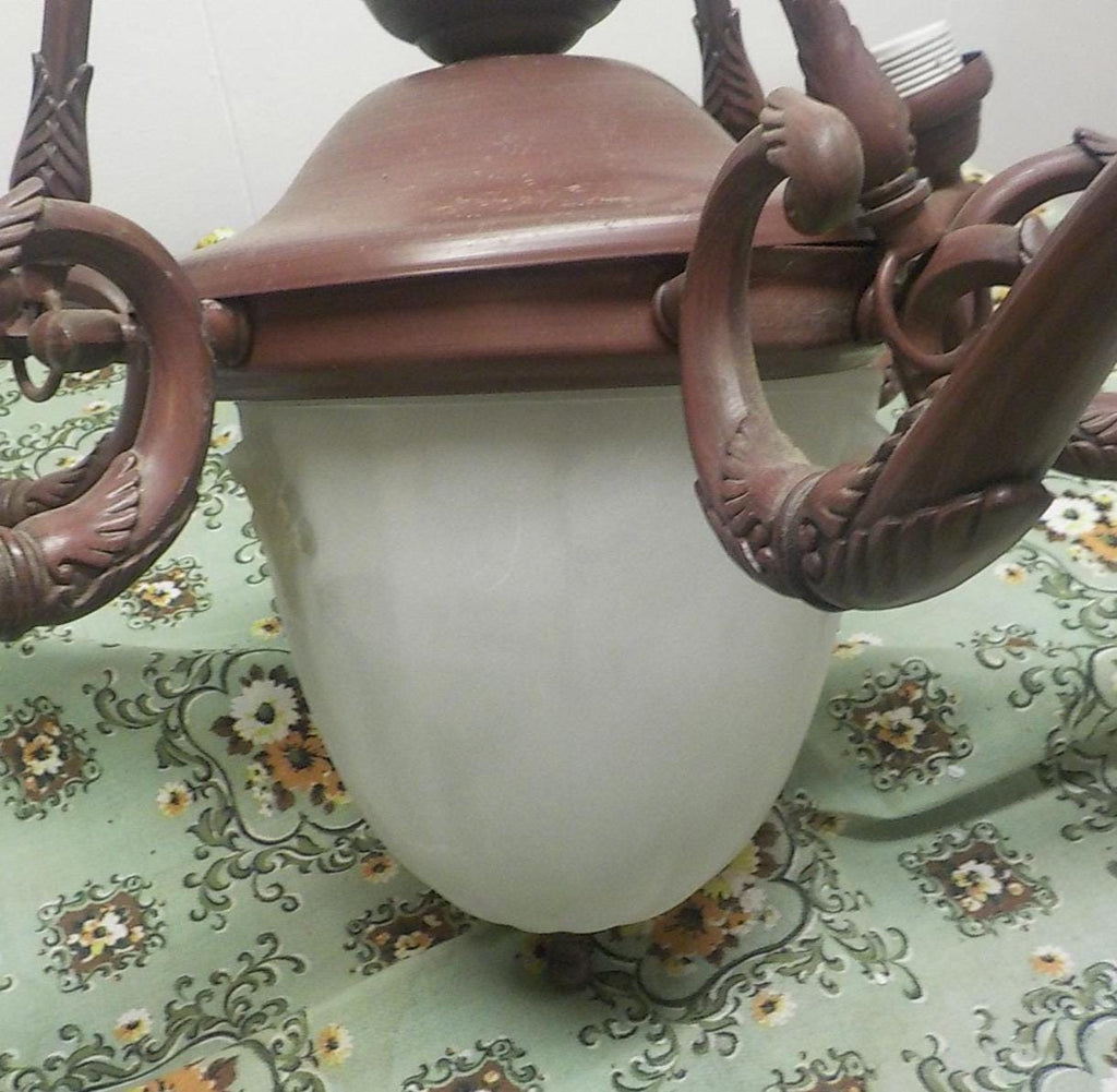 Vintage Art Deco Chandelier: Ornate 6-Arm with Frosted Glass Shades