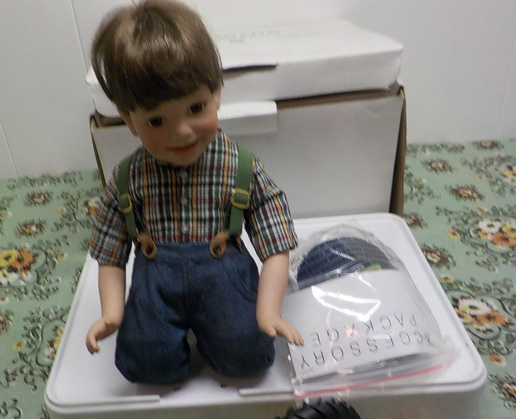 Danbury Mint Charlie John Deere Porcelain Doll with Tractor, Boxed