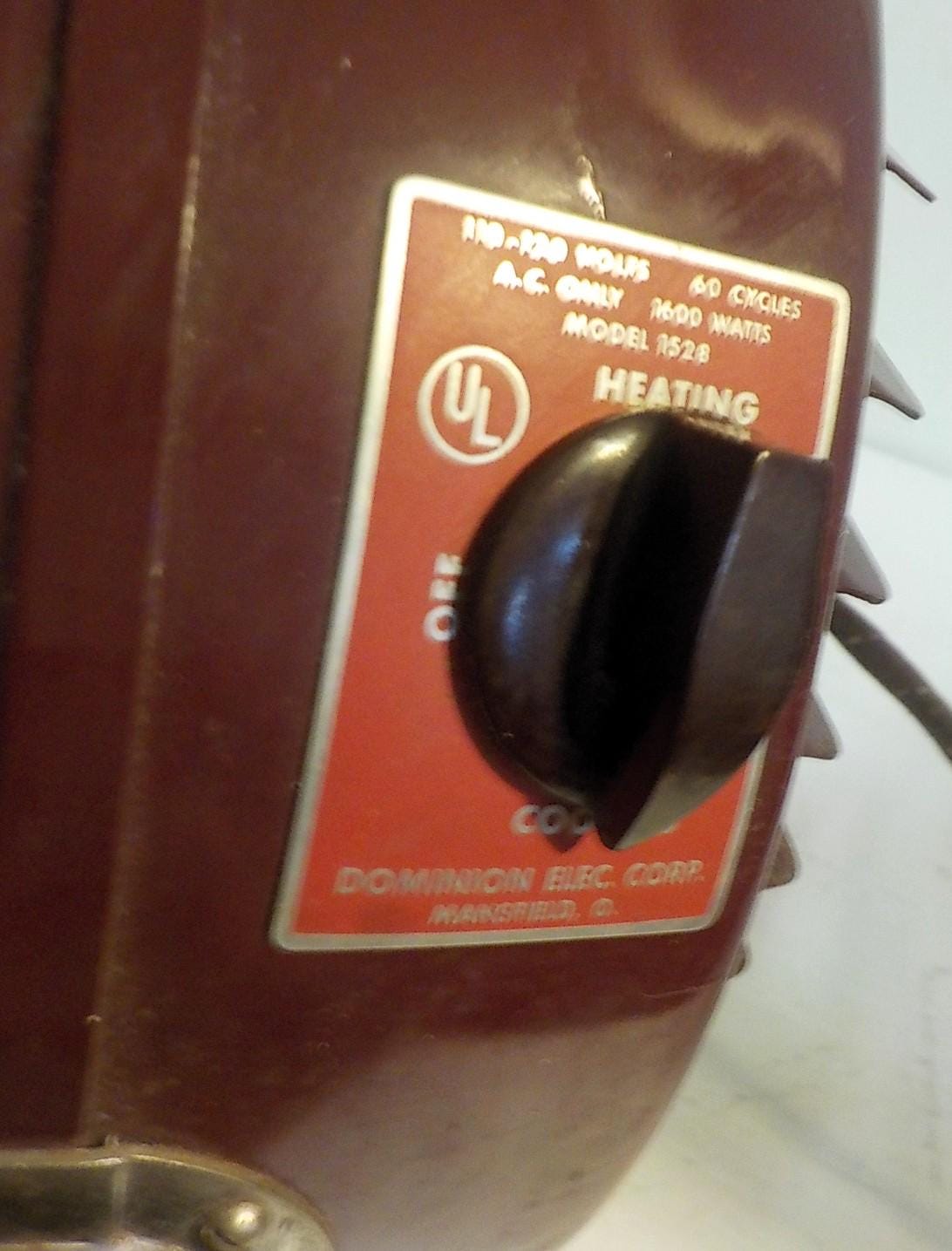 Vintage Mid-Century Dominion Fan/Heater — Industrial 1-Speed, Works
