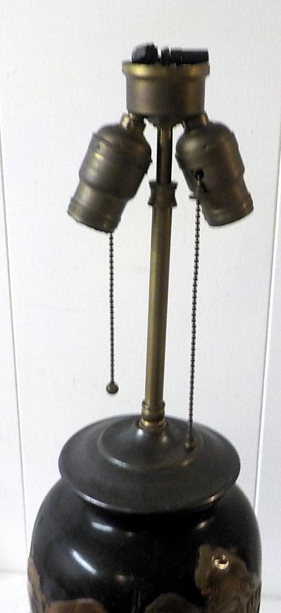 Antique 1950s Asian Porcelain Table Lamp Double Socket Pull Chain 24" Tall lot 2391