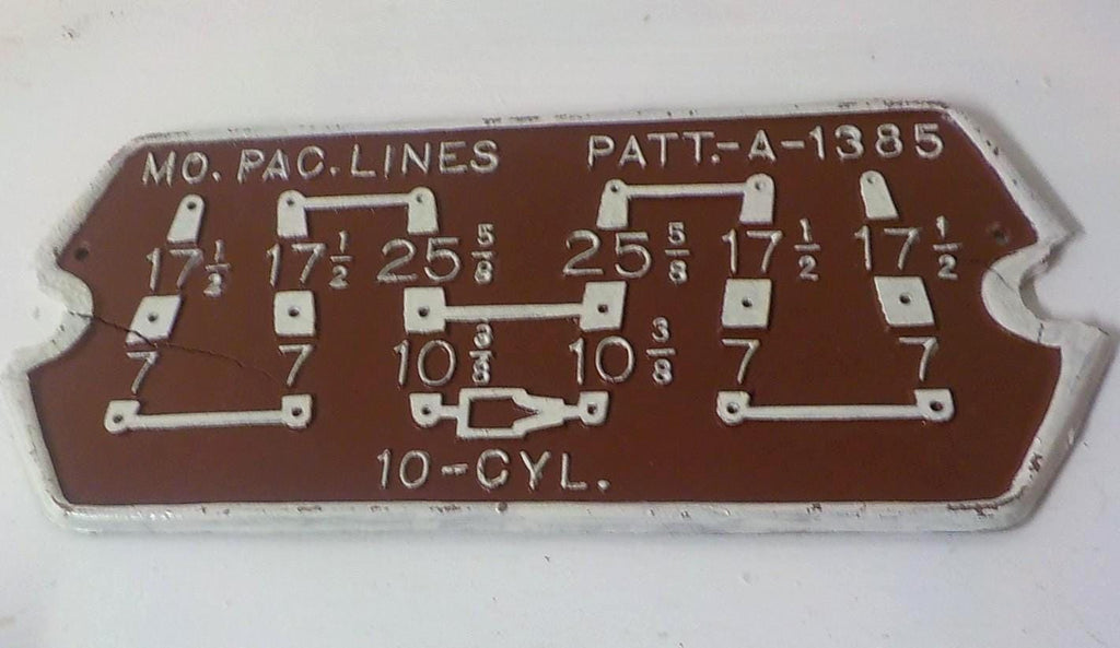 MO PAC LINES Cast Metal Railway Railroad Brake Plate Schematic Sign – Lot 2278