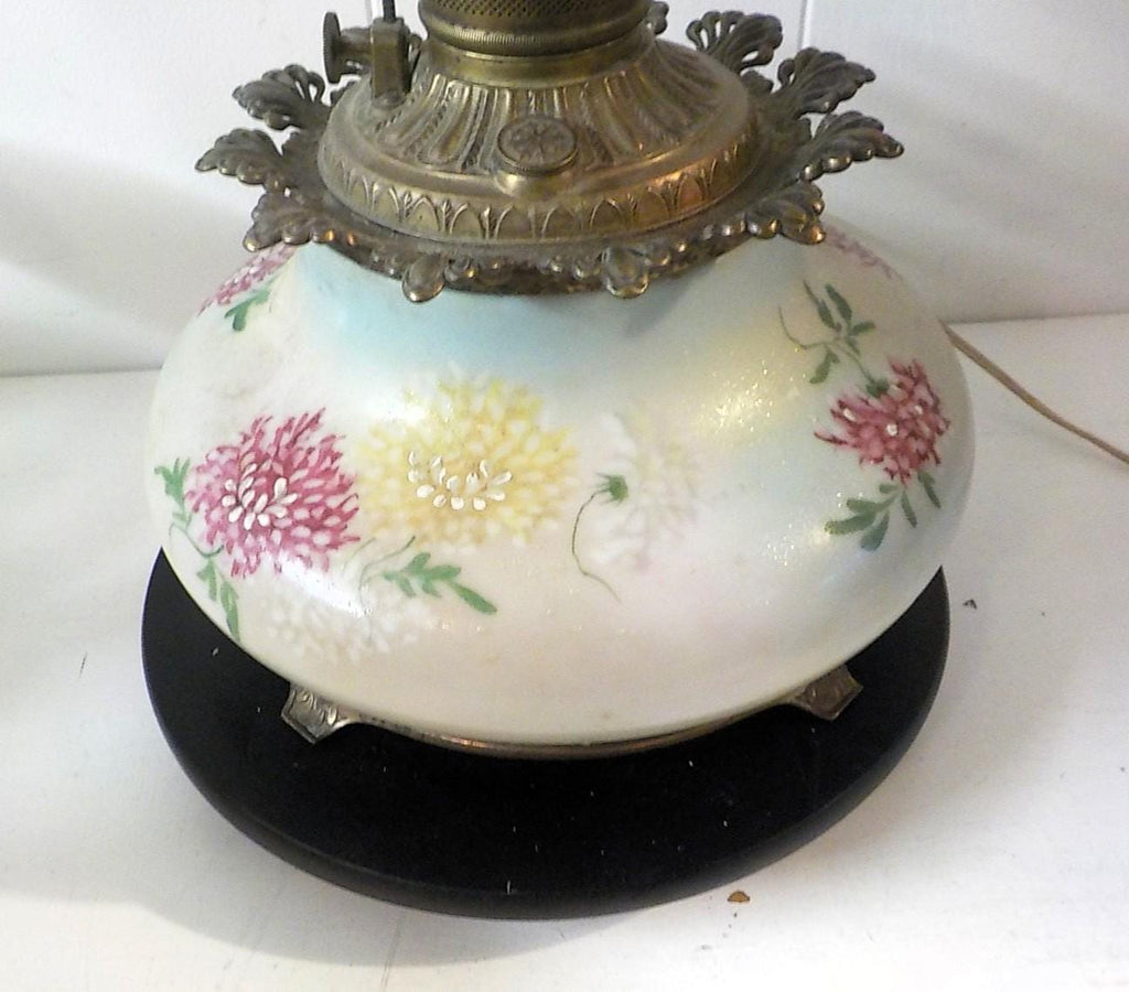 Antique Victorian Painted Glass Electrified Oil Lamp | No Shade | USA | Lot 2478