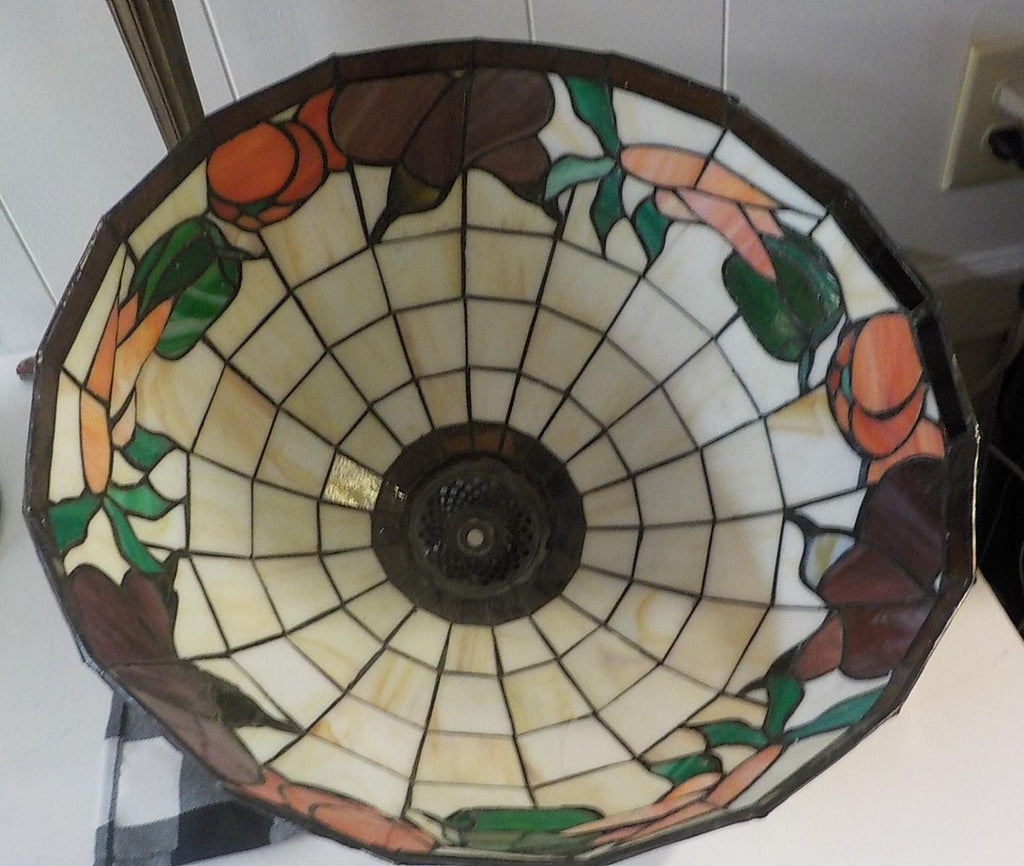 31" Tiffany-Style Leaded Glass Table Lamp — Multi-Color Shade, Country Home Style