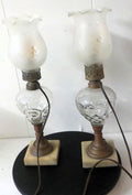 Vintage Mid-Century Crystal Cut Glass Table Lamps | Pair | Brass & Glass | Wired Set | Lot 2470