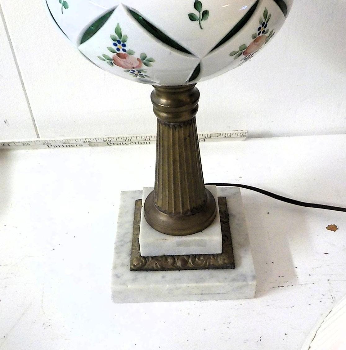 Vintage Porcelain, Brass & Marble Table Lamp with Shade | 28 Inches | Lot 2501