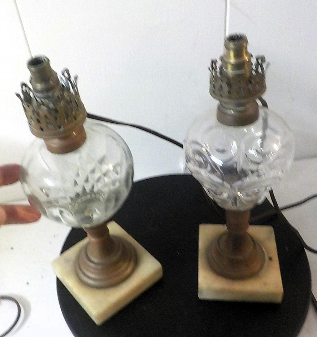 Vintage Mid-Century Crystal Cut Glass Table Lamps | Pair | Brass & Glass | Wired Set | Lot 2470