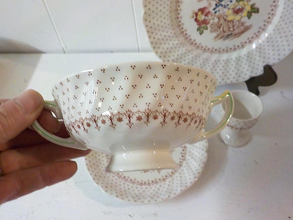 Vintage Royal Doulton Grantham Demitasse Set — Tea Cups, Saucers, Sugar Bowl, Plates & Egg Cup