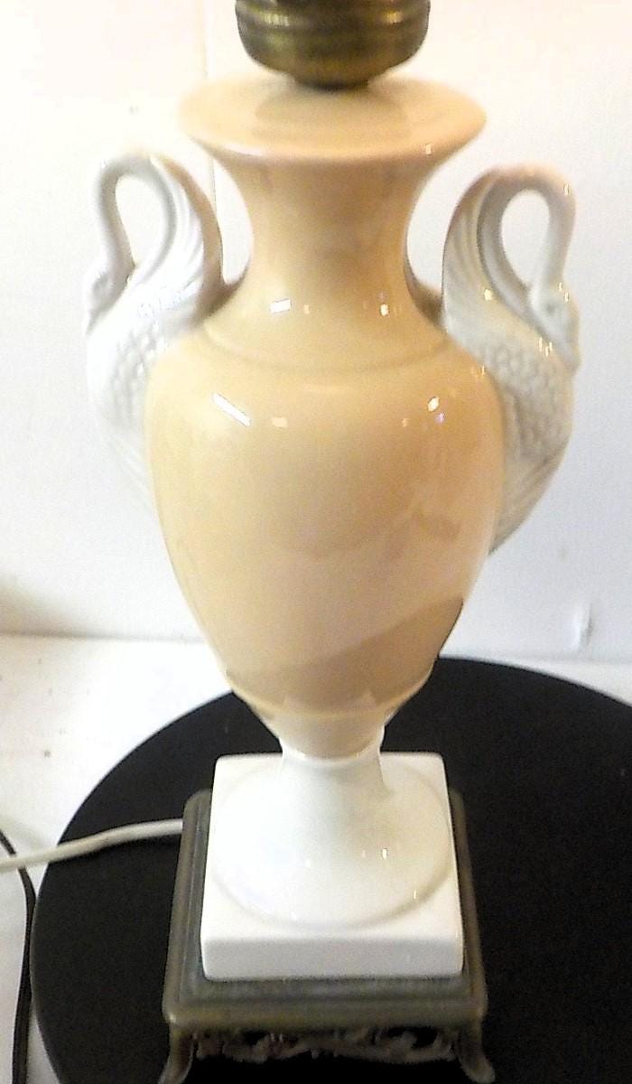 Art Deco Porcelain Swan Handle Desk Lamp | Footed Base | A. Beck N.Y. | Vintage 1920s–1940s | Lot 2471