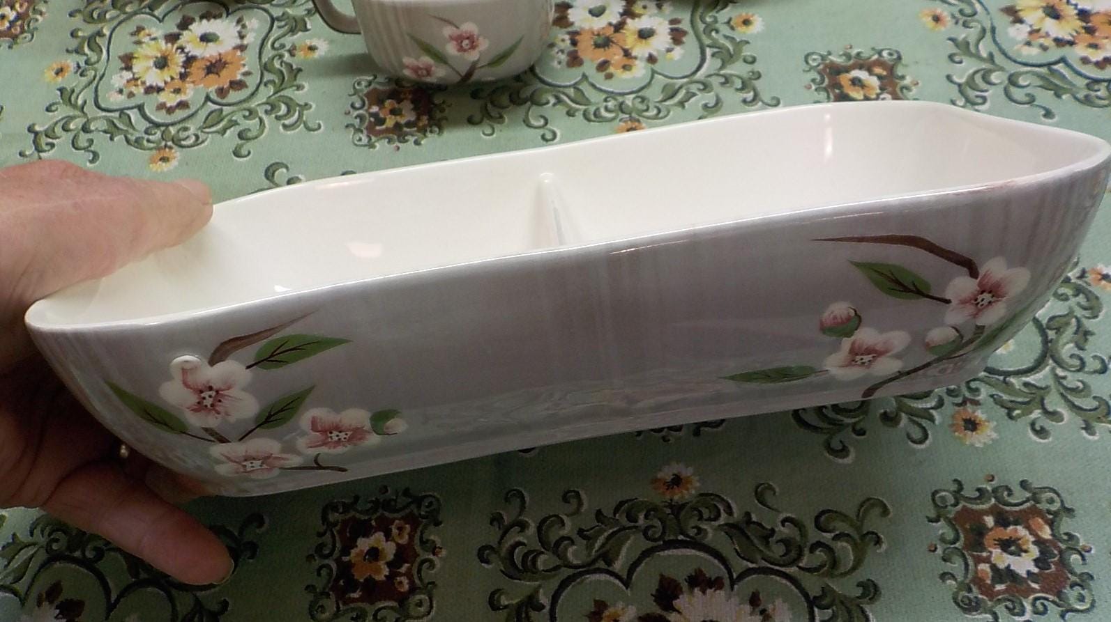 Vintage Weil Ware Condiment Tray: Birchwood Divided Dish with 6 Cups