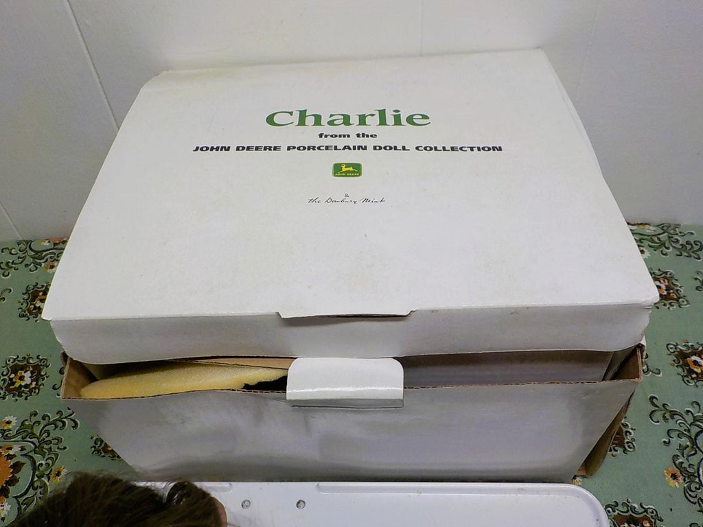 Danbury Mint Charlie John Deere Porcelain Doll with Tractor, Boxed