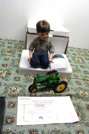 Danbury Mint Charlie John Deere Porcelain Doll with Tractor, Boxed