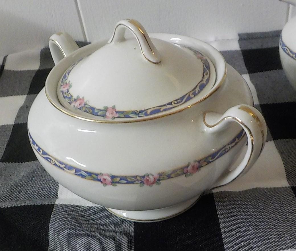 John Maddock & Sons Royal Vitreous Sugar Bowl & Creamer Set — Antique Gold Trim