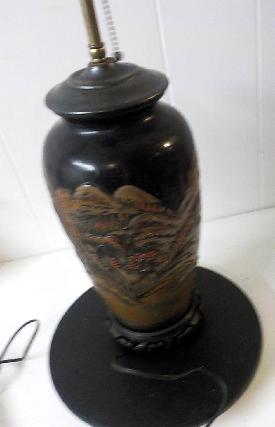 Antique 1950s Asian Porcelain Table Lamp Double Socket Pull Chain 24" Tall lot 2391