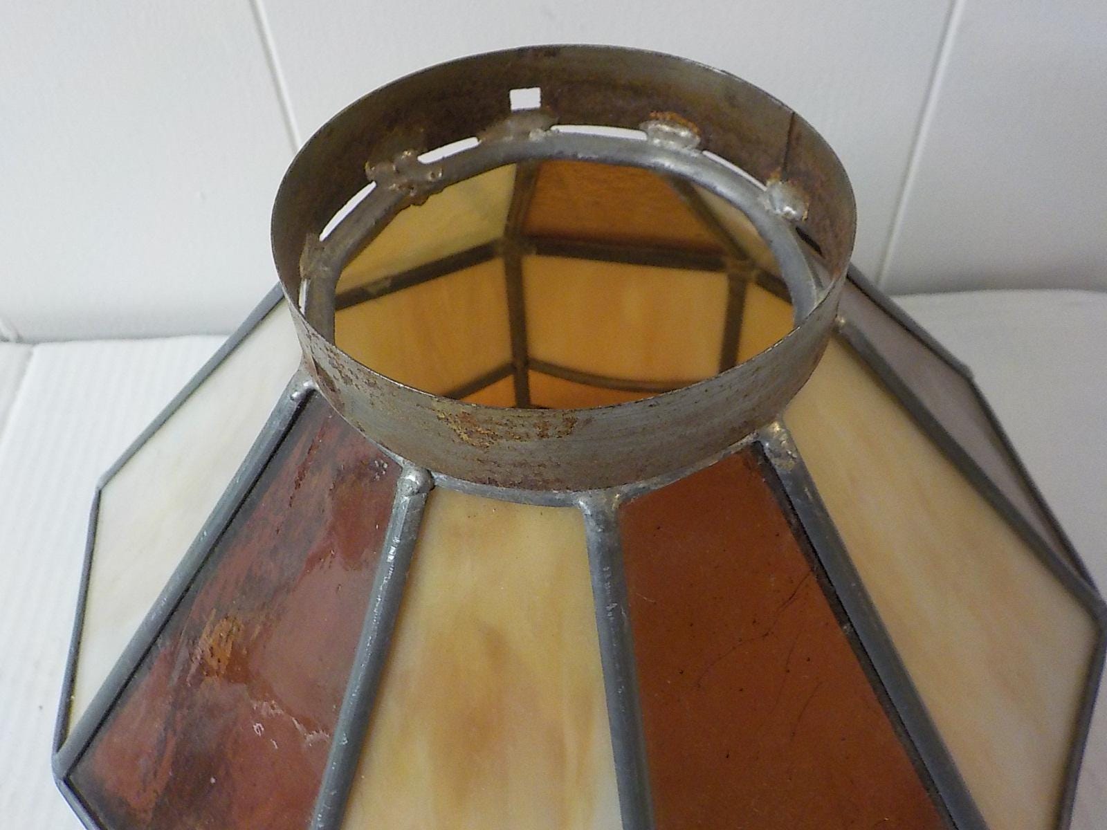 Vintage Leaded Slag Glass Ceiling Lamp Shade — 9.5" x 8" with 4" Fitter