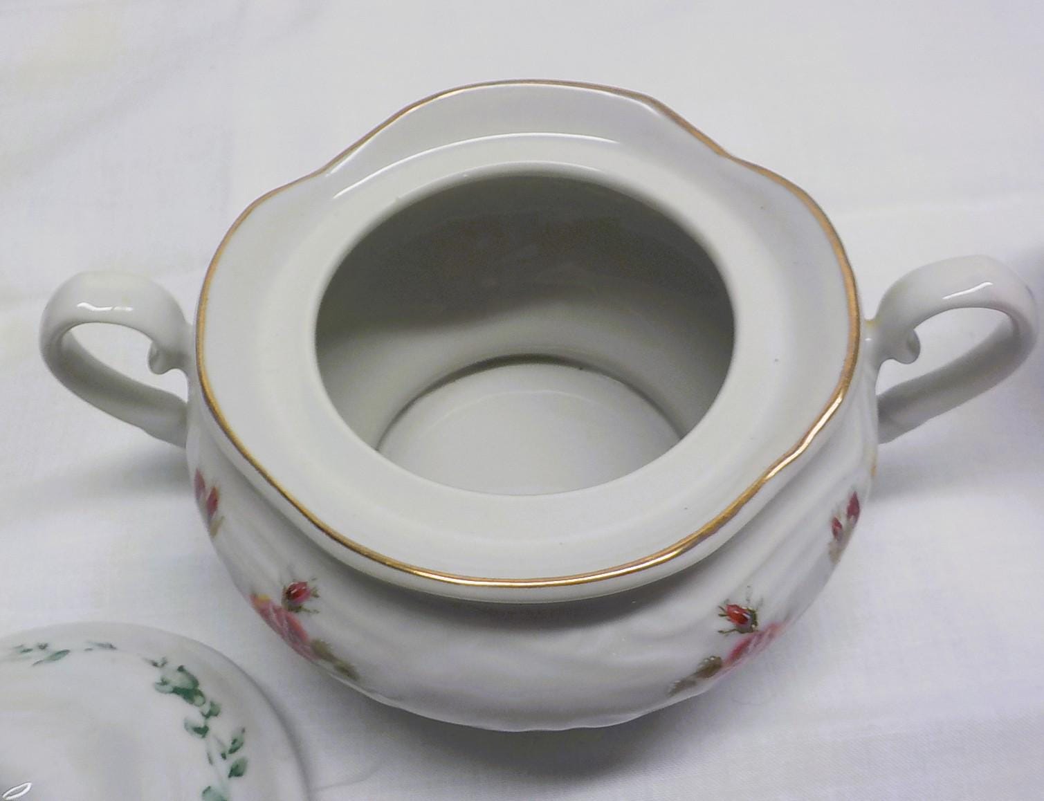 Gibson Houseware China Rose Creamer & Sugar Bowl with Gold Trim