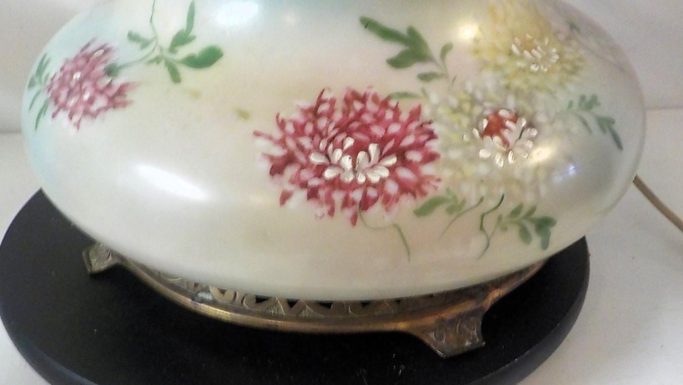 Antique Victorian Painted Glass Electrified Oil Lamp | No Shade | USA | Lot 2478