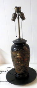 Antique 1950s Asian Porcelain Table Lamp Double Socket Pull Chain 24" Tall lot 2391