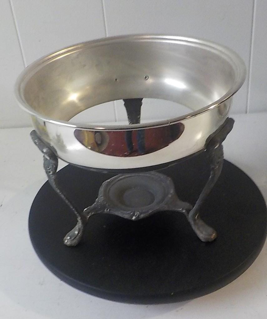 Anchor Hocking Fire-King Glass Covered Bowl / Silverplate Warmer lot 2458